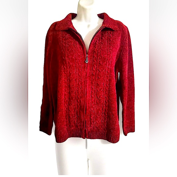 🪔ALFRED DUNNER🪔 FULL ZIP CUDDLY WARM VELOUR VELVETY CARDIGAN SWEATER EUC🎄 - Picture 2 of 12